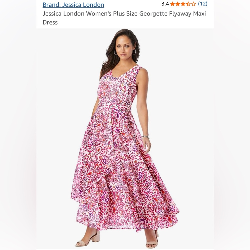 Jessica London Women's Plus Size Georgette Flyaway Pink Floral Maxi Dress 18W - Picture 12 of 12
